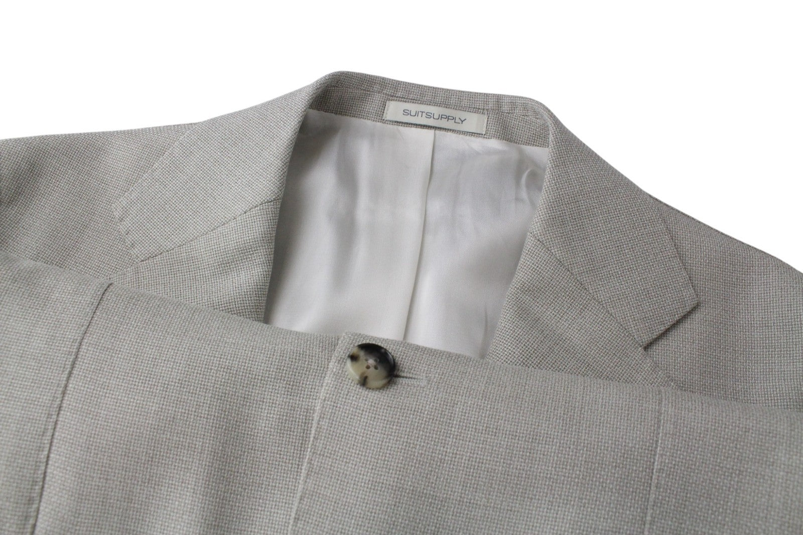 SUITSUPPLY Havana Jetted Men's Suit UK38R Beige Pure Wool Slim 2Pc Melange Look