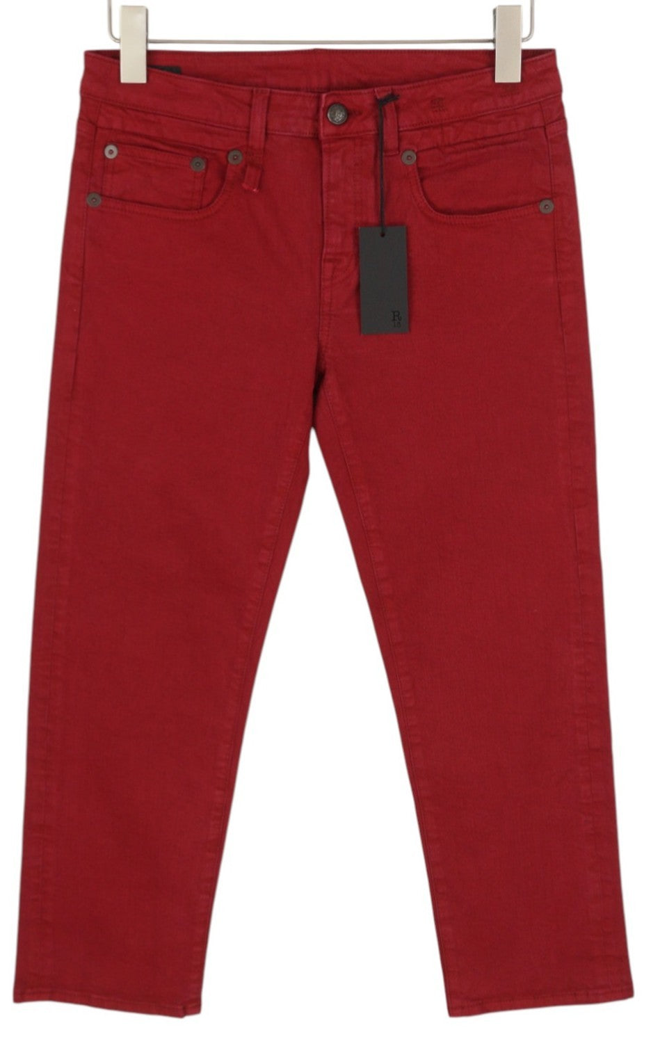 R13 Boy Straight Women Trousers 27 Vivid Red Stretch Ankle Length Zip RRP€499
