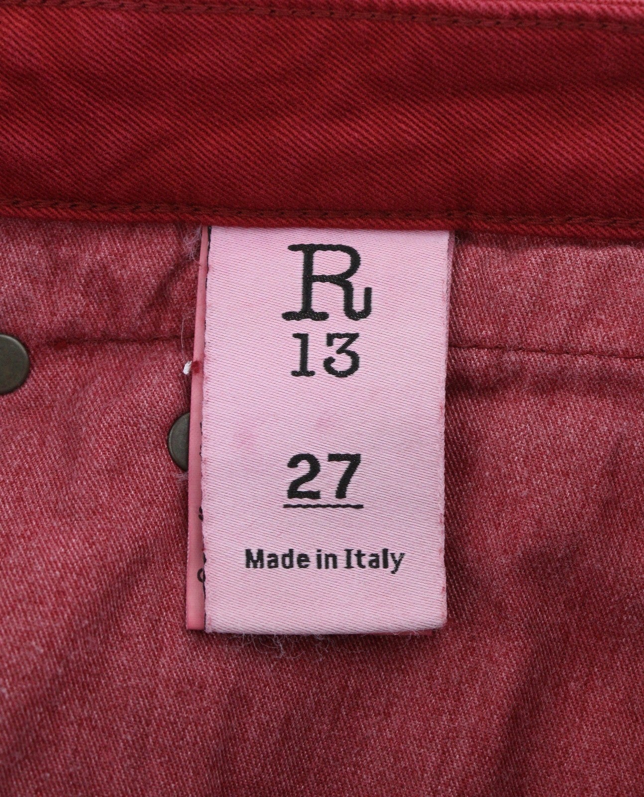 R13 Boy Straight Women Trousers 27 Vivid Red Stretch Ankle Length Zip RRP€499