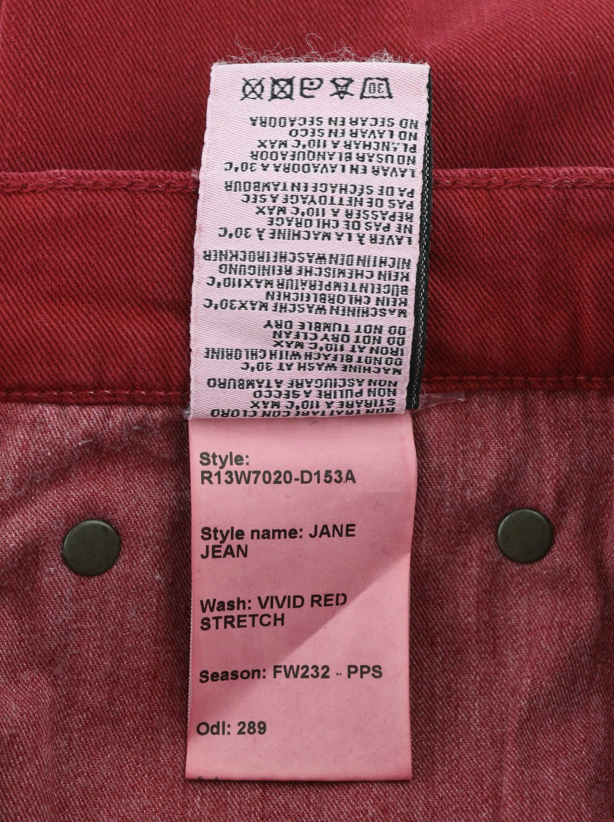 R13 Jane Women Trousers 27 Vivid Red Stretch Fitted Slim Straight Fit RRP€595