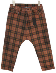 R13 Tailored Drop Women Trousers 27 Ash Red Plaid Ankle Cropped Relaxed Check