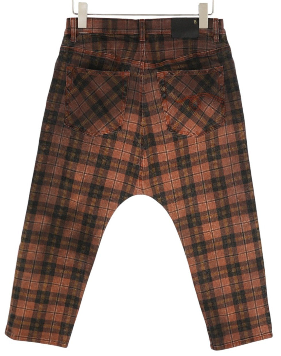 R13 Tailored Drop Women Trousers 27 Ash Red Plaid Ankle Cropped Relaxed Check