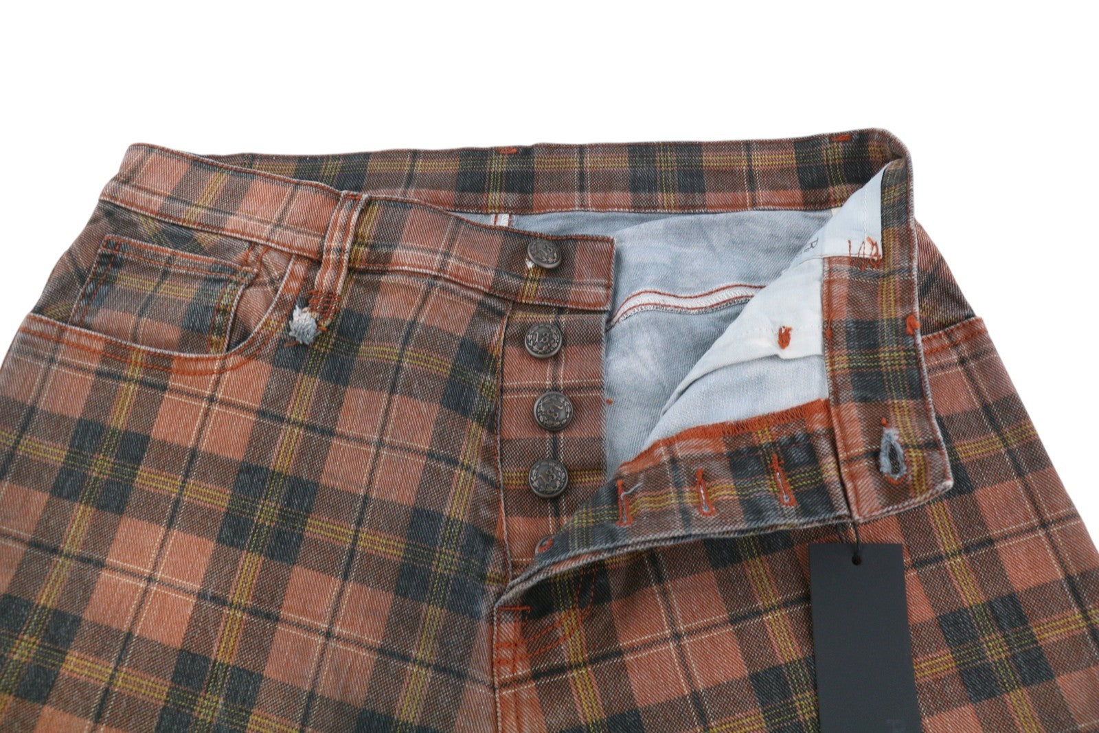 R13 Tailored Drop Women Trousers 27 Ash Red Plaid Ankle Cropped Relaxed Check