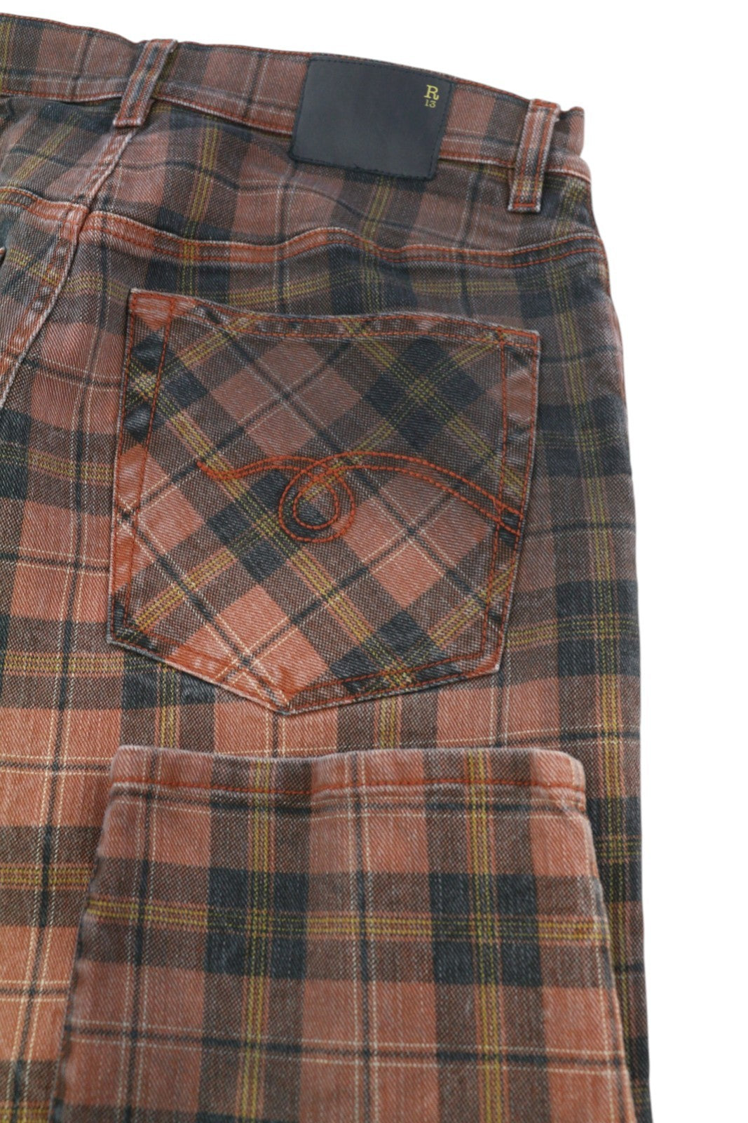 R13 Tailored Drop Women Trousers 27 Ash Red Plaid Ankle Cropped Relaxed Check