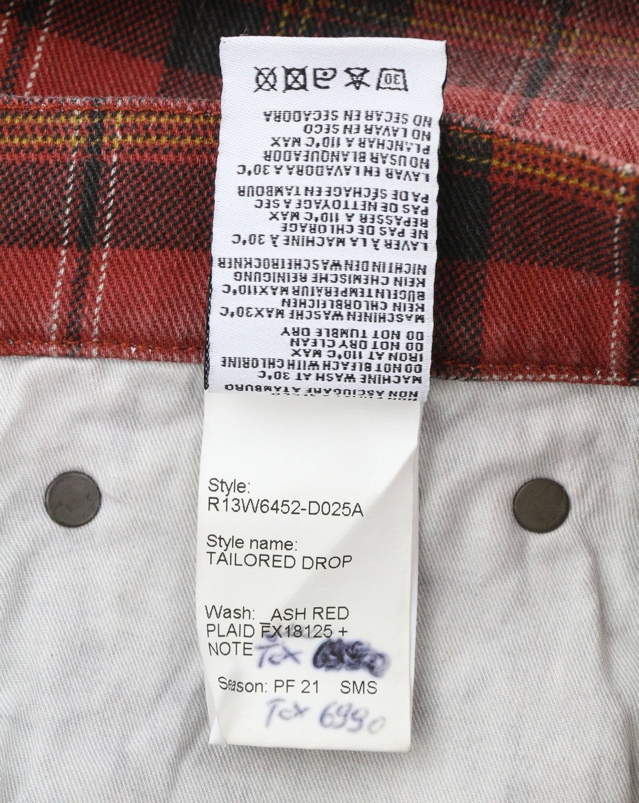 R13 Tailored Drop Women Trousers 27 Ash Red Plaid Ankle Relaxed Fit RRP€710