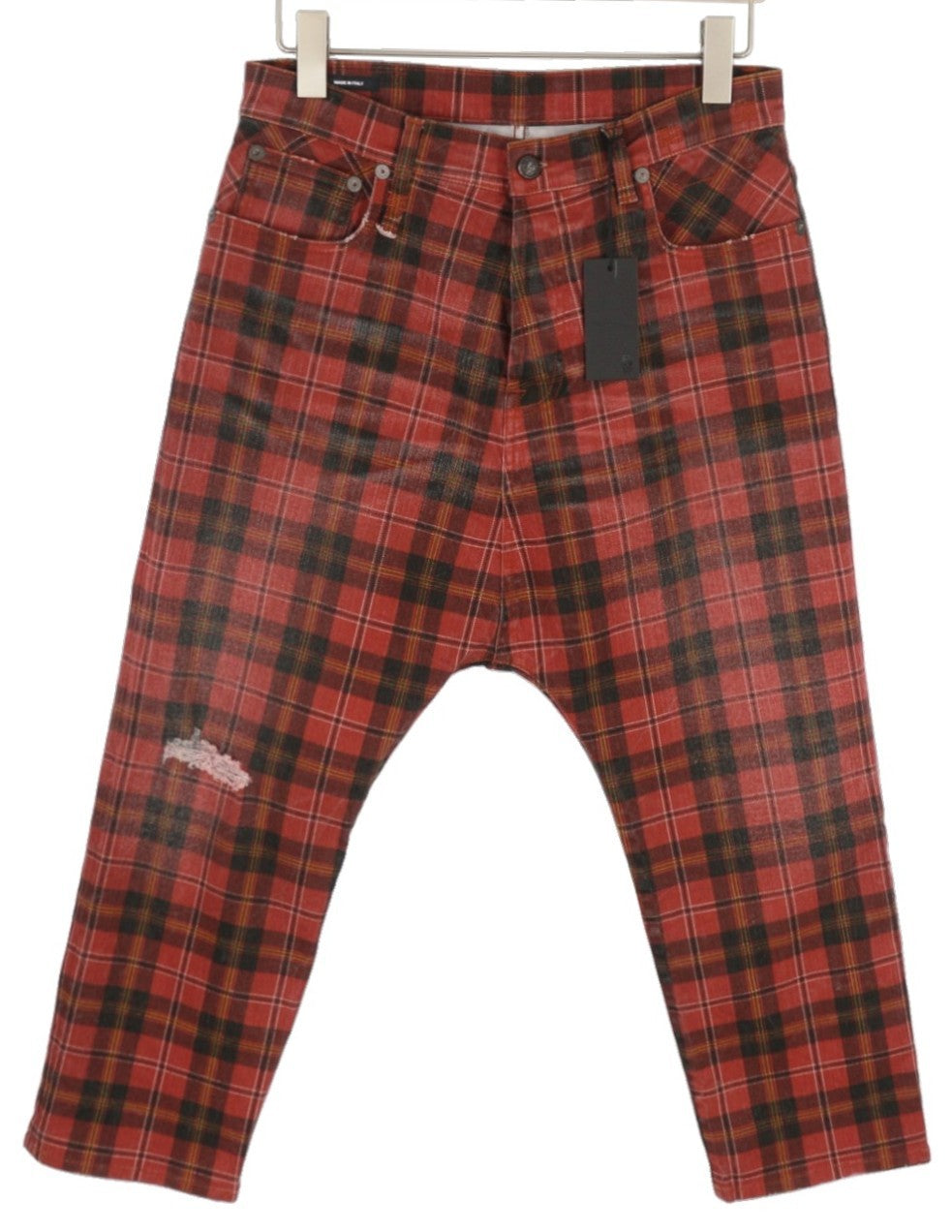 R13 Tailored Drop Women Trousers 27 Ash Red Plaid Ankle Relaxed Fit RRP€710