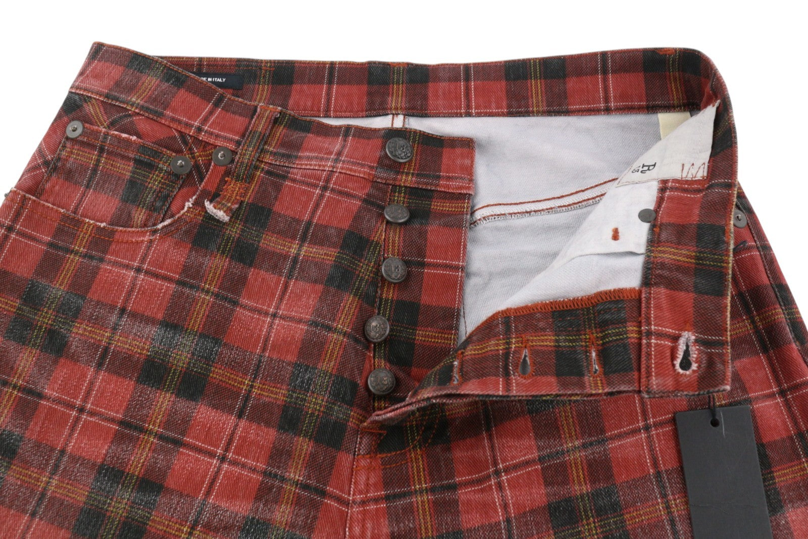 R13 Tailored Drop Women Trousers 27 Ash Red Plaid Ankle Relaxed Fit RRP€710