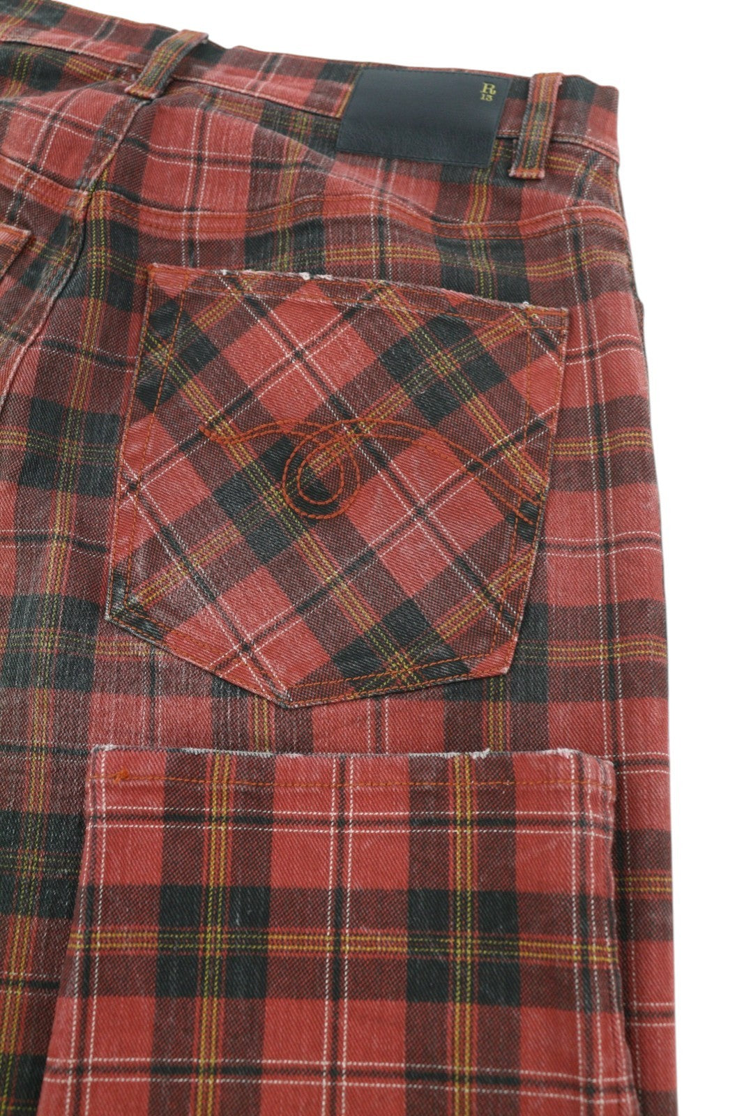 R13 Tailored Drop Women Trousers 27 Ash Red Plaid Ankle Relaxed Fit RRP€710