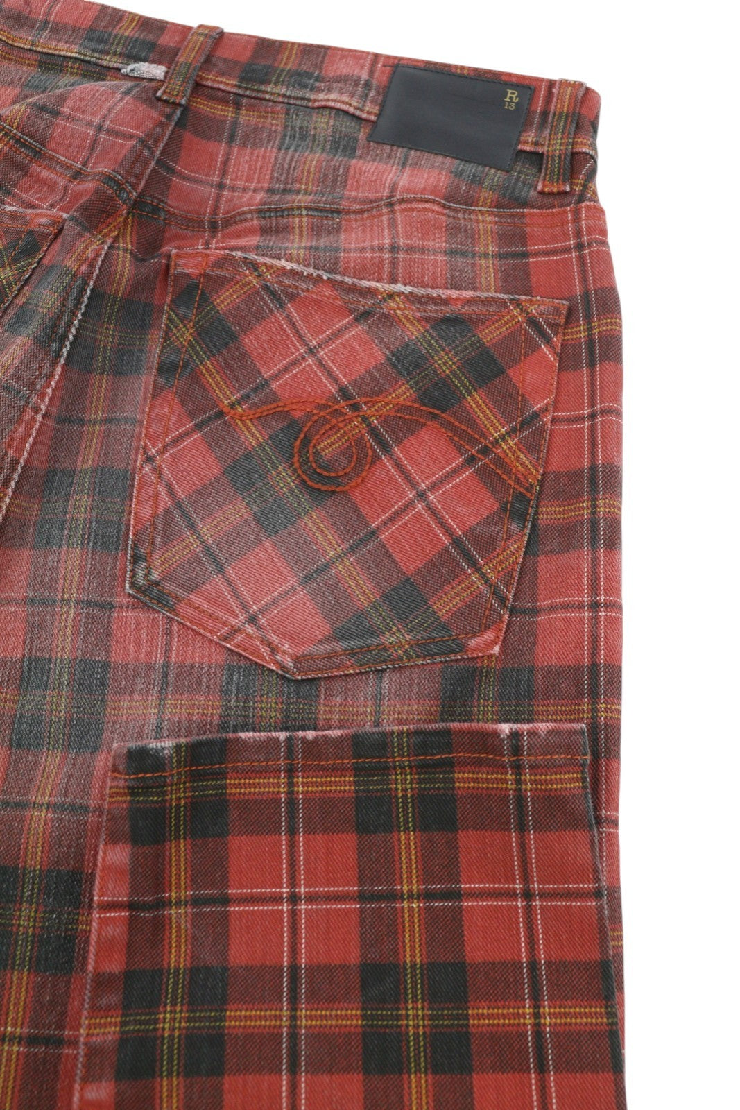 R13 Tailored Drop Women Trousers 27 Ash Red Plaid Ankle Cropped Relaxed RRP€710