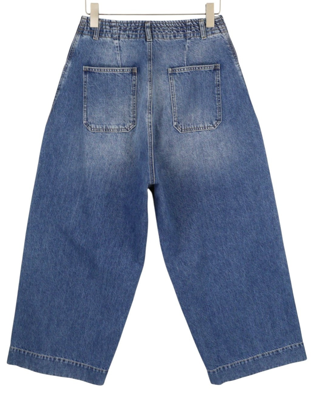 PLAN C Women Jeans 42 Blue Cargo Relaxed Wide Fit Faded Denim Snaps RRP€579