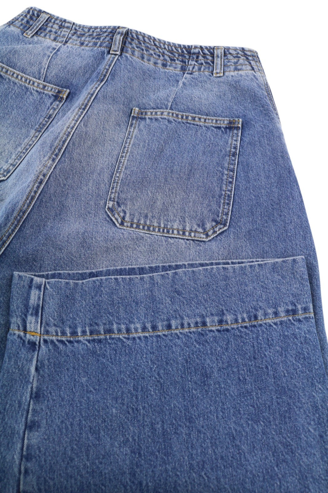 PLAN C Women Jeans 42 Blue Cargo Relaxed Wide Fit Faded Denim Snaps RRP€579