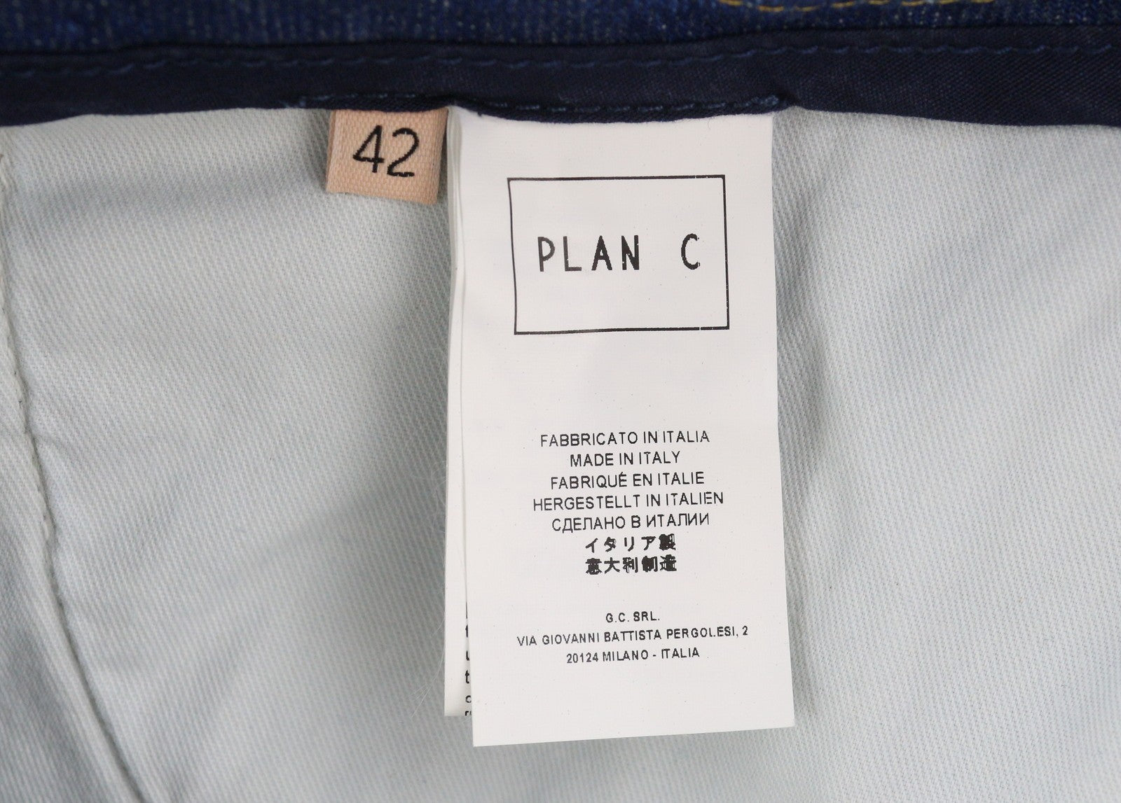 PLAN C Women Jeans 42 Blue Cargo Relaxed Wide Fit Faded Denim Snaps RRP€579