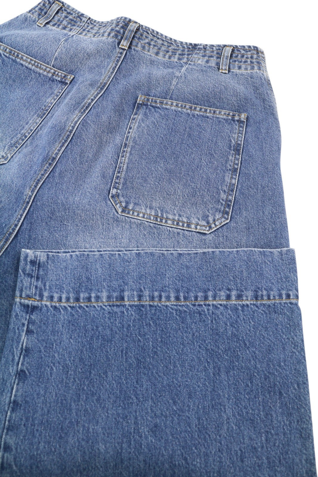 PLAN C Women Jeans 44 Blue Cargo Relaxed Wide Fit Faded Denim Snaps RRP€579