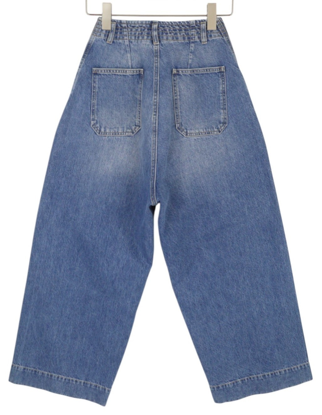 PLAN C Women Jeans 34 Blue Cargo Relaxed Wide Fit Faded Denim Snaps RRP€579