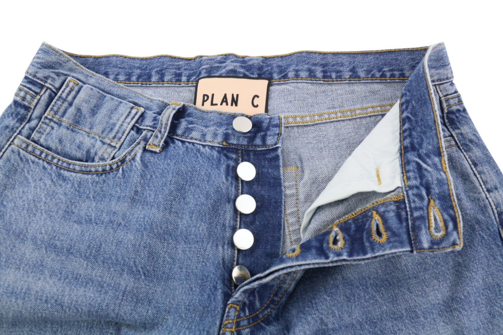 PLAN C Women Jeans 42 Blue Ankle Length Mid Rise Button Fly Straight RRP€440