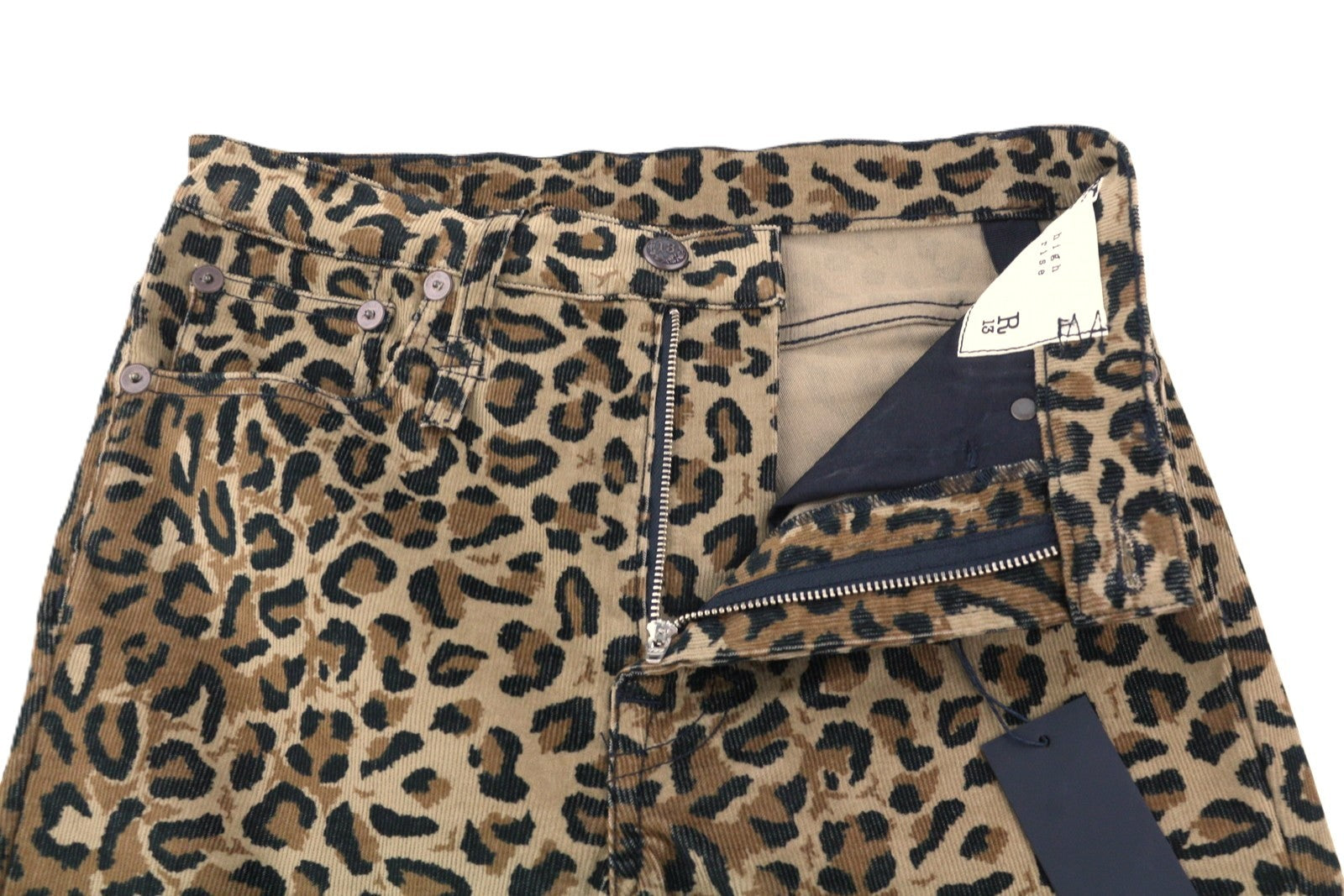 R13 High Rise Skinny Women Trousers W29 Midnight Leopard Corduroy Zip Fly Brown
