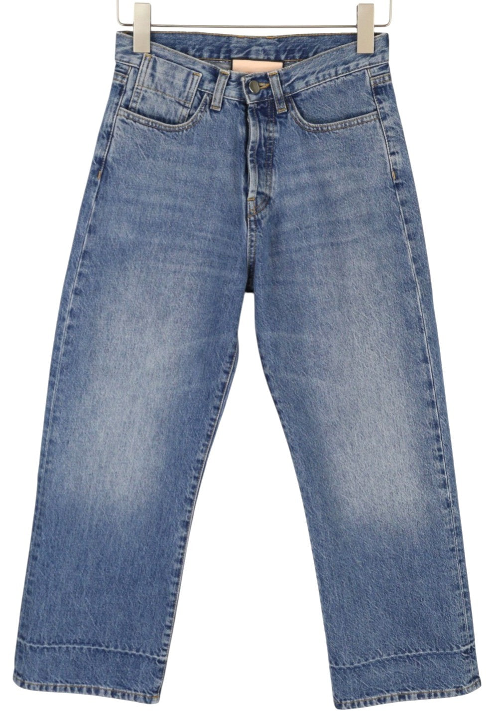 PLAN C Women Jeans 38 Blue Ankle Length Mid Rise Button Fly Straight RRP€440