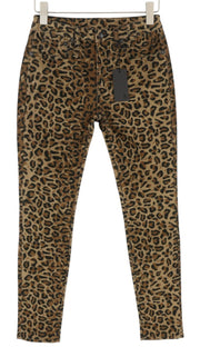 R13 Alison Skinny Women Trousers 27 Tan Leopard Ankle High Rise Corduroy Brown