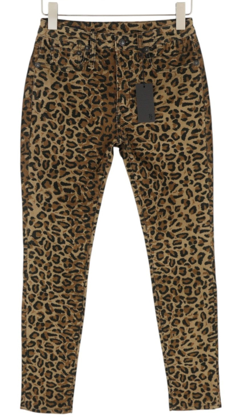 R13 Alison Skinny Women Trousers 27 Tan Leopard Ankle High Rise Corduroy Brown
