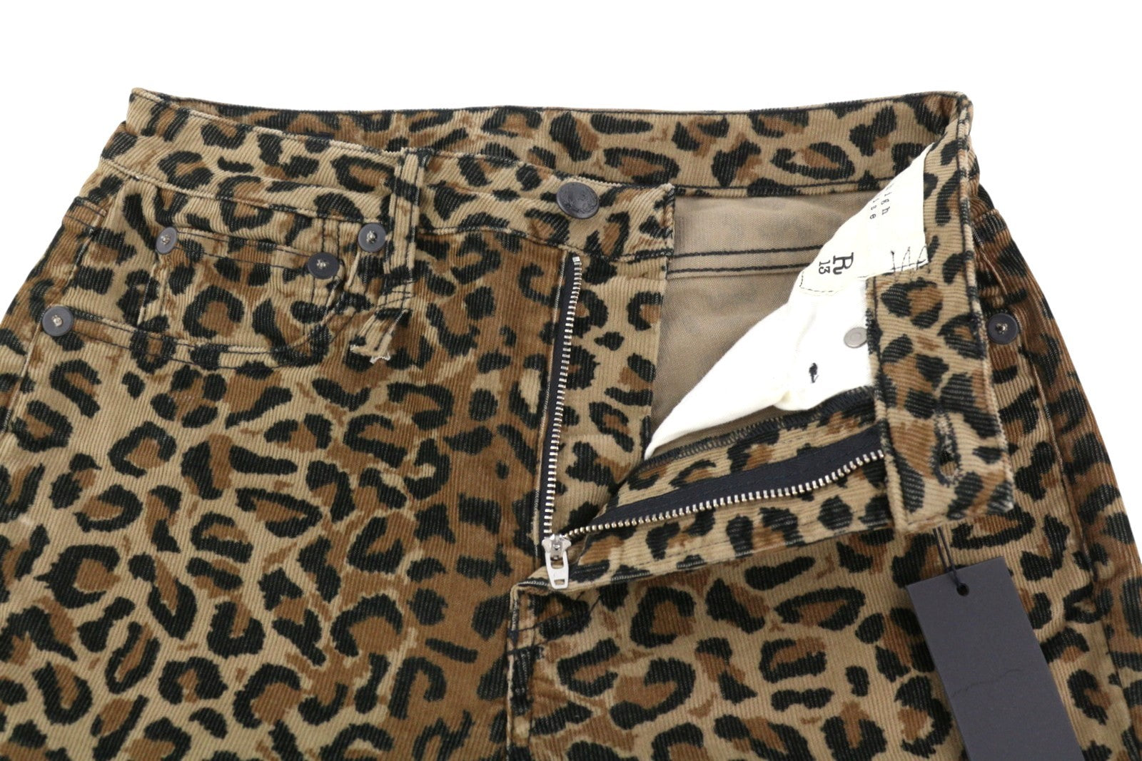 R13 Alison Skinny Women Trousers 27 Tan Leopard Ankle High Rise Corduroy Brown