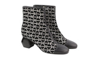 EMPORIO ARMANI X3M294 Women Boots EU37 Black Leather Details Logo Print Heeled
