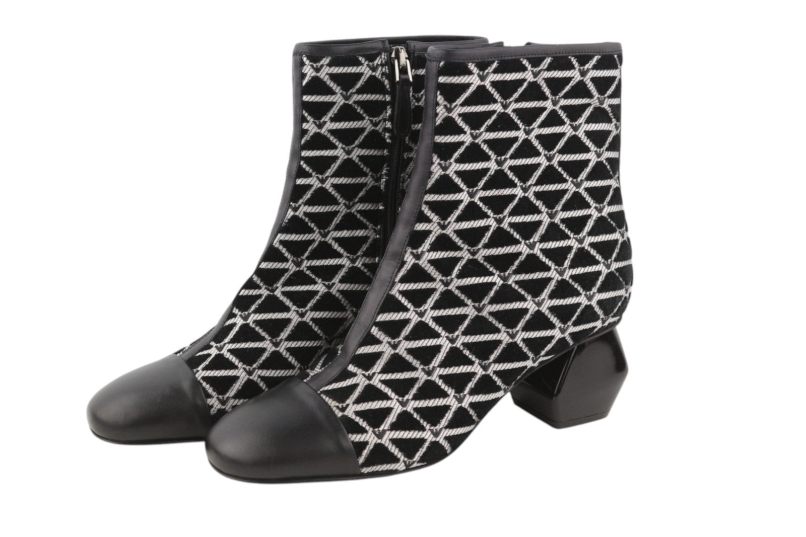 EMPORIO ARMANI X3M294 Women Boots EU37 Black Leather Details Logo Print Heeled