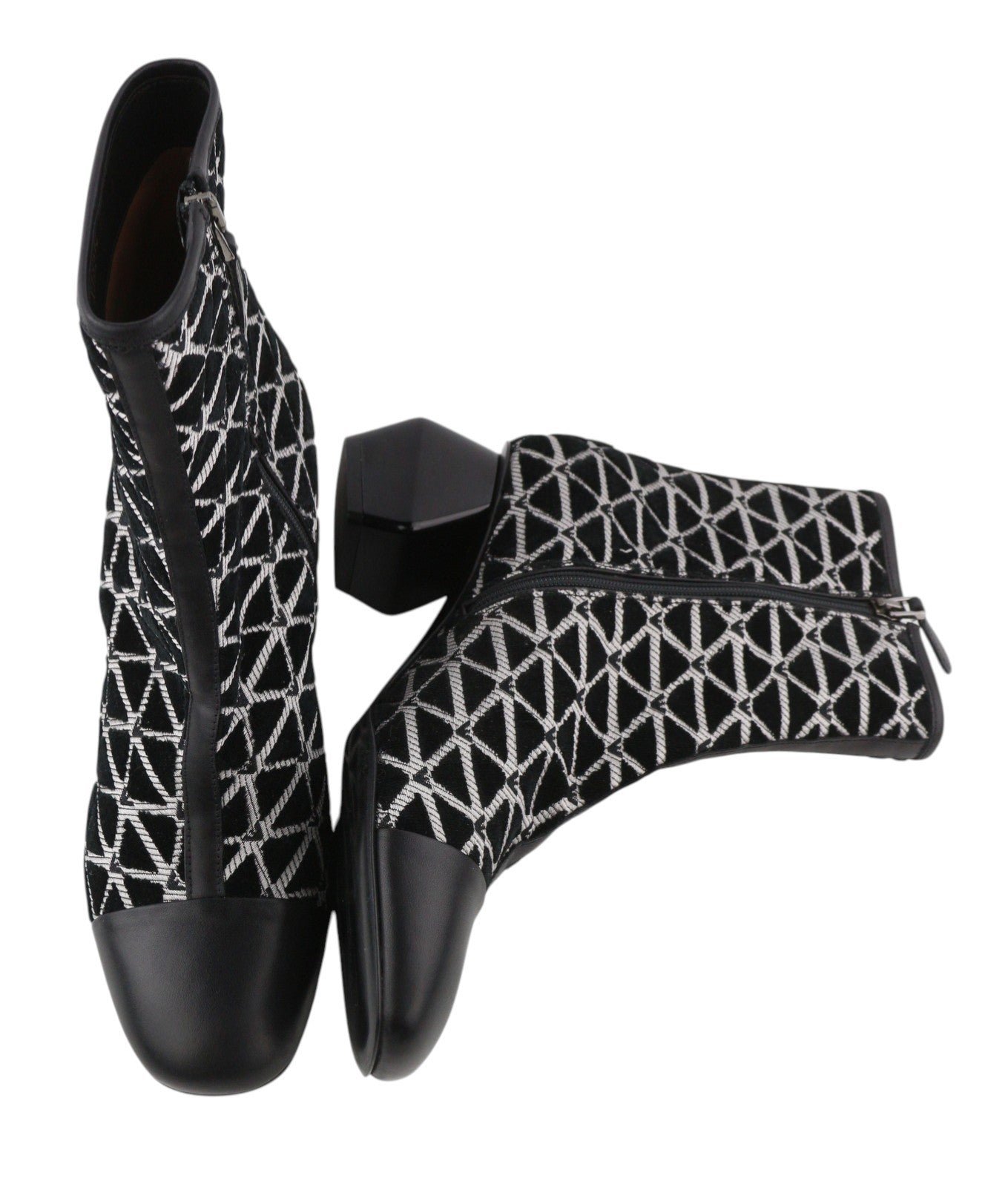 EMPORIO ARMANI X3M294 Women Boots EU37 Black Leather Details Logo Print Heeled