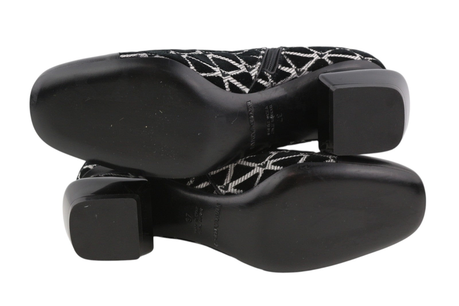 EMPORIO ARMANI X3M294 Women Boots EU37 Black Leather Details Logo Print Heeled