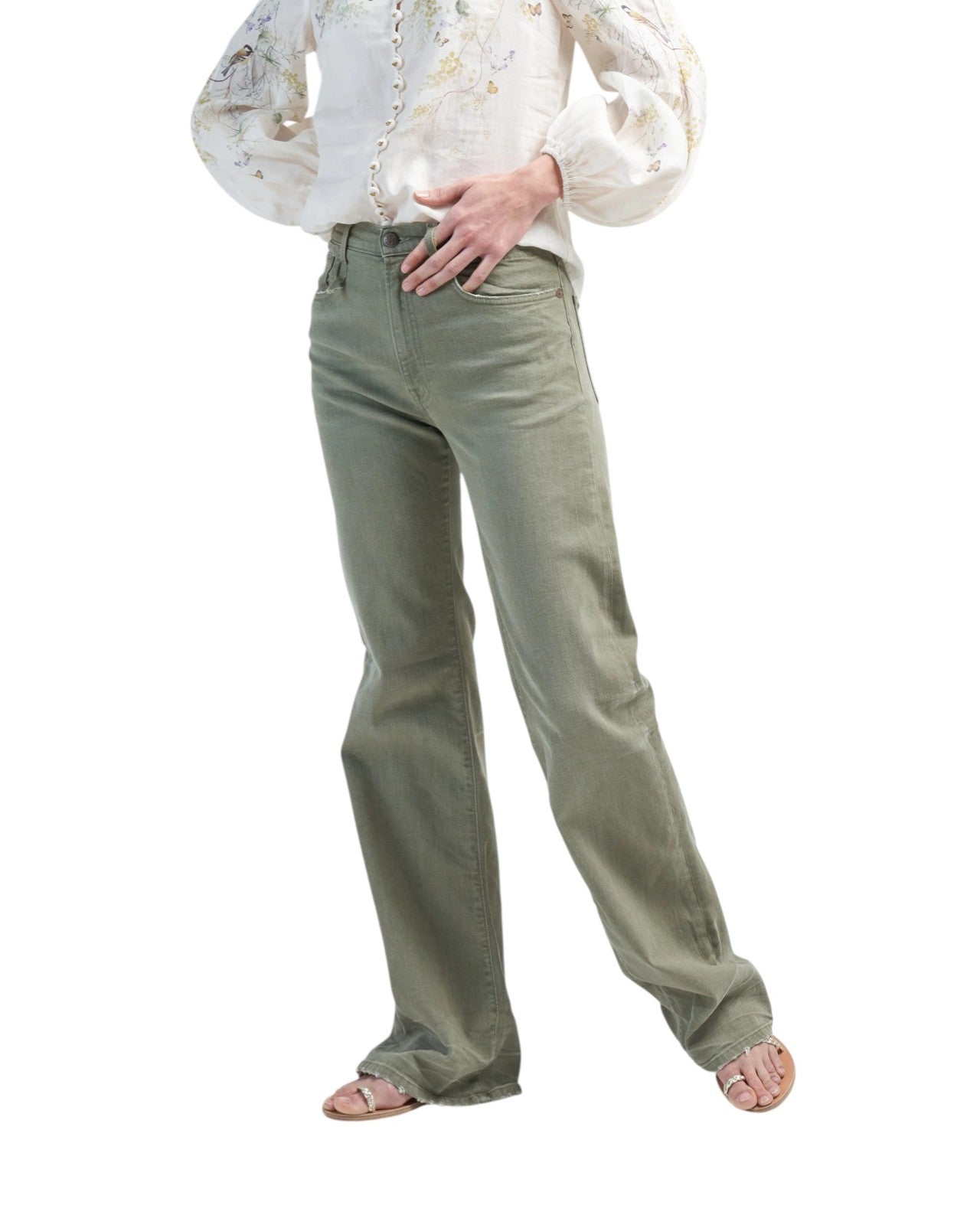 R13 Jane Women Jeans 27 Olive Green Stretch Faded High Rise Straight RRP€549