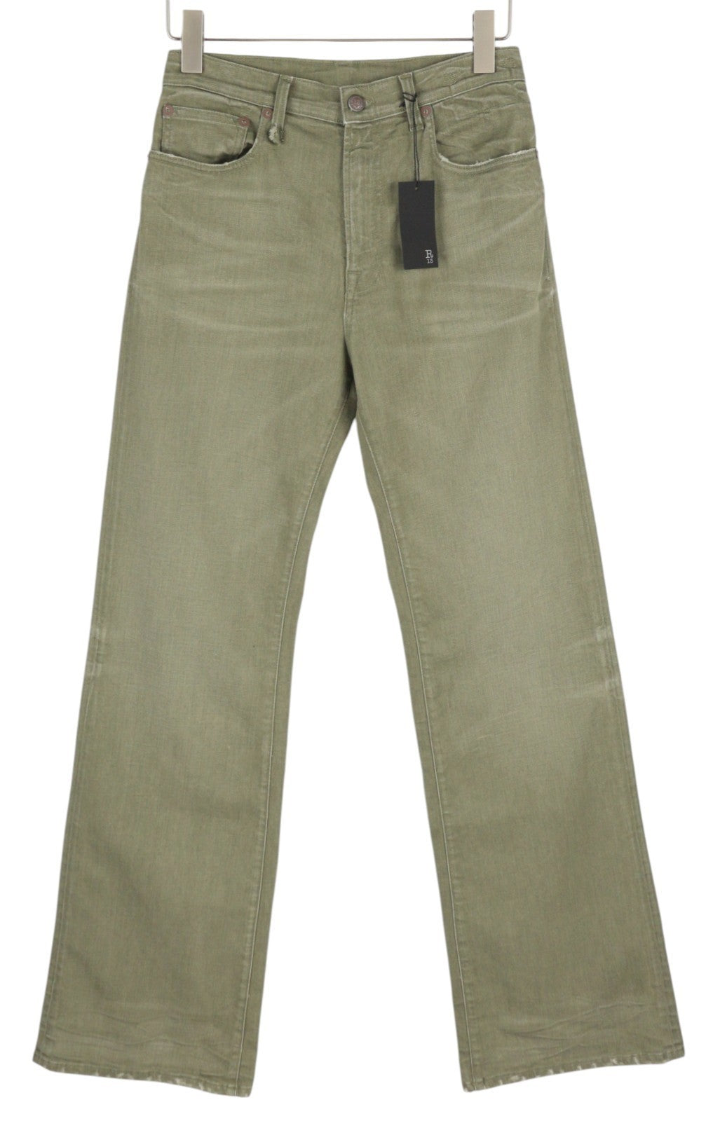 R13 Jane Women Jeans 27 Olive Green Stretch Faded High Rise Straight RRP€549
