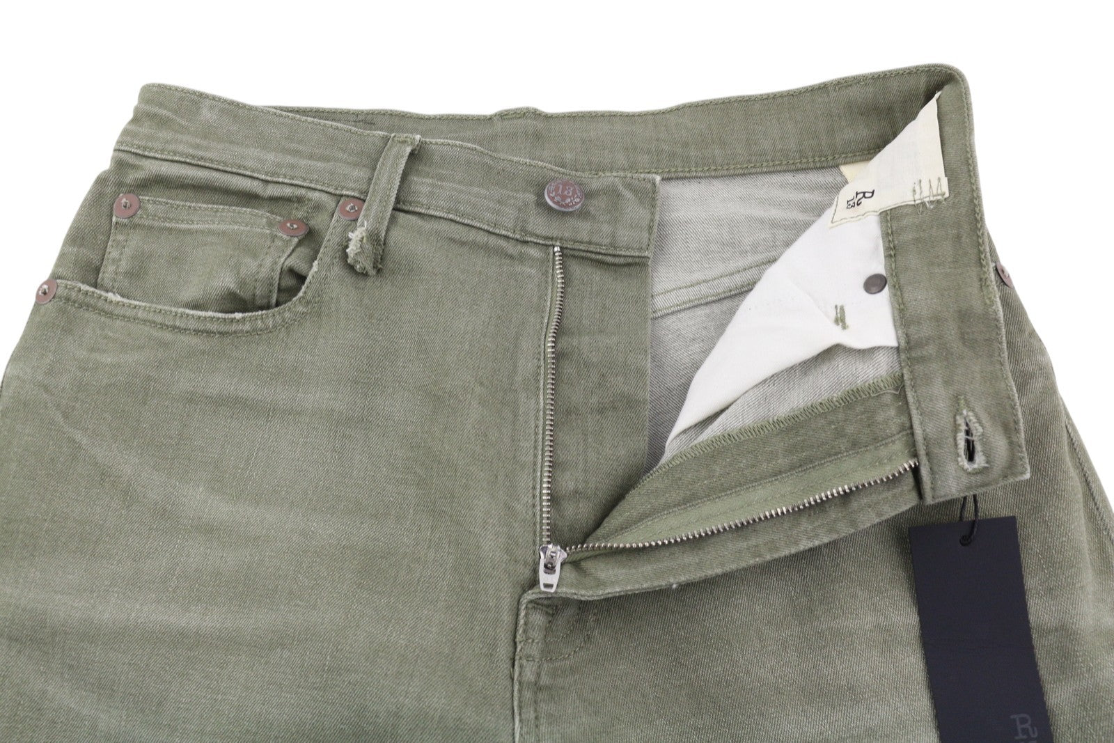 R13 Jane Women Jeans 27 Olive Green Stretch Faded High Rise Straight RRP€549