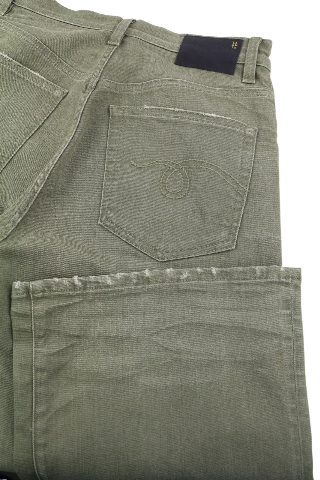 R13 Jane Women Jeans 27 Olive Green Stretch Faded High Rise Straight RRP€549