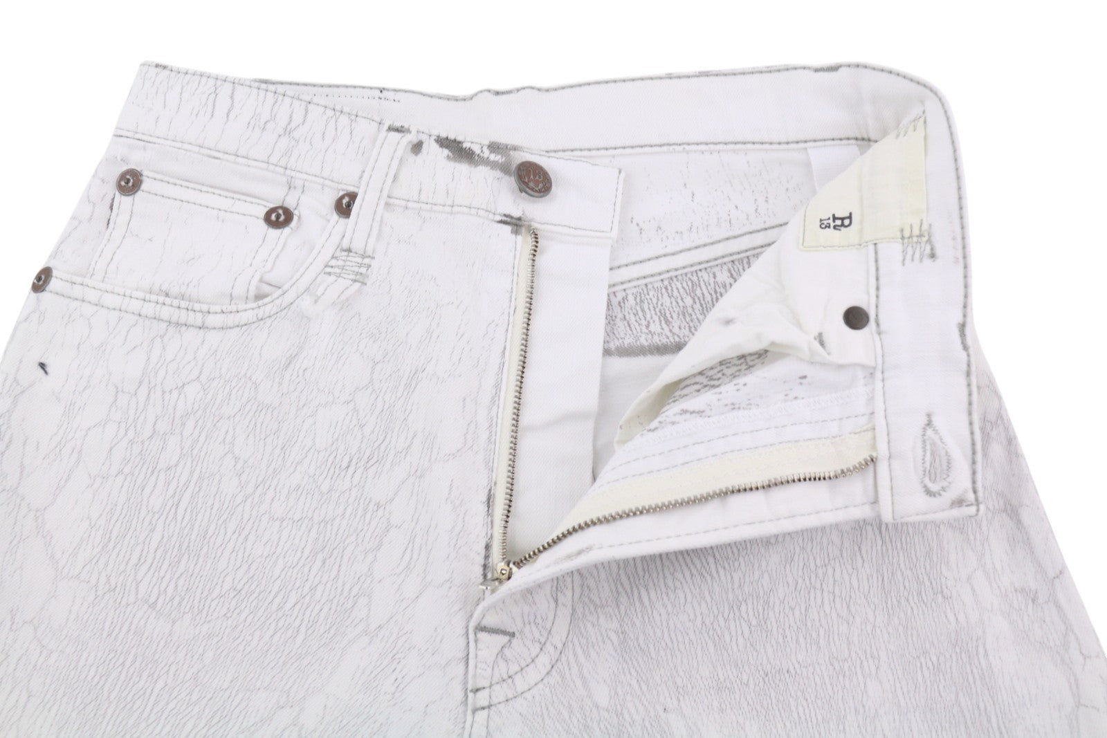 R13 Jane Women Jeans 26 Crackled Grey Slim Straight Fit Stretch Long RRP€870