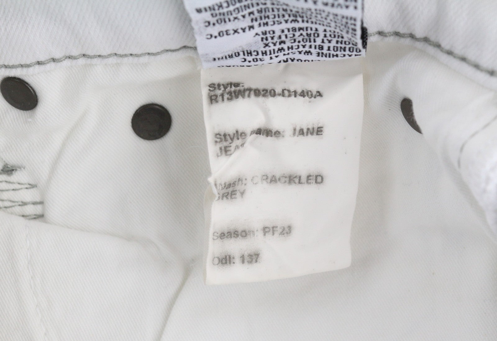 R13 Jane Women Jeans 26 Crackled Grey Slim Straight Fit Stretch Long RRP€870