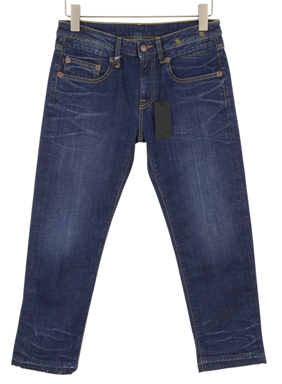 R13 Boy Straight Women Jeans 27 Howell Indigo Uneven Hem Faded Ankle Length