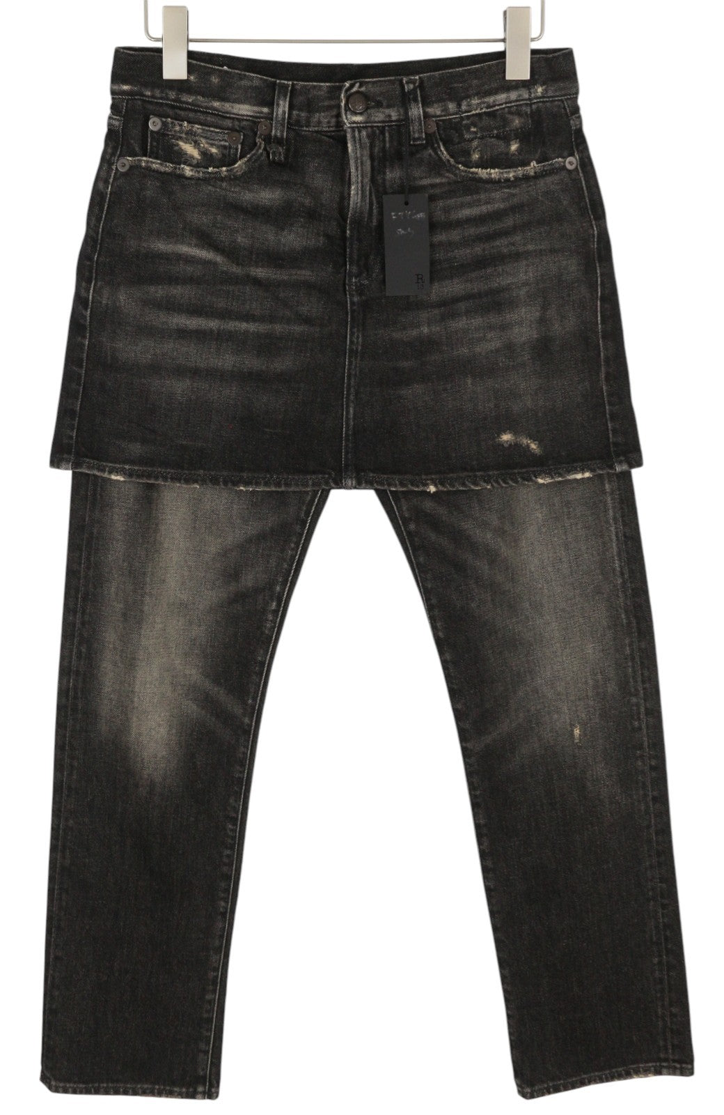 R13 New Double Classic Women Jeans 27 Abbey Black Faded Skirted Straight RRP€750