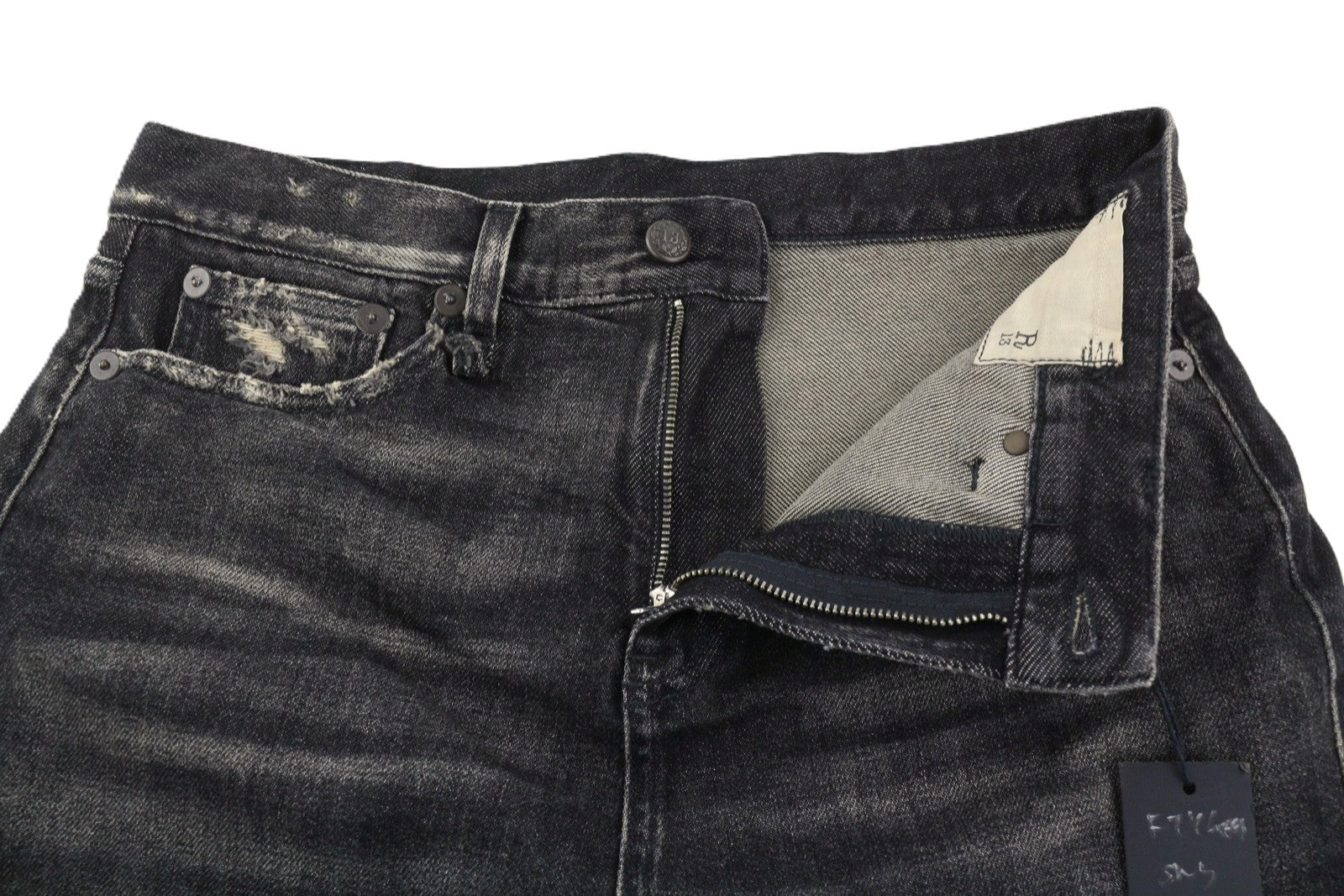 R13 New Double Classic Women Jeans 27 Abbey Black Faded Skirted Straight RRP€750