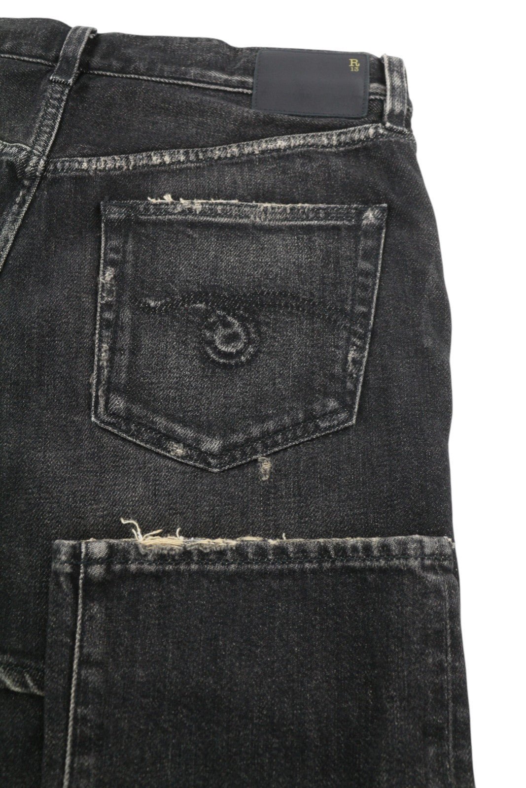 R13 New Double Classic Women Jeans 27 Abbey Black Faded Skirted Straight RRP€750