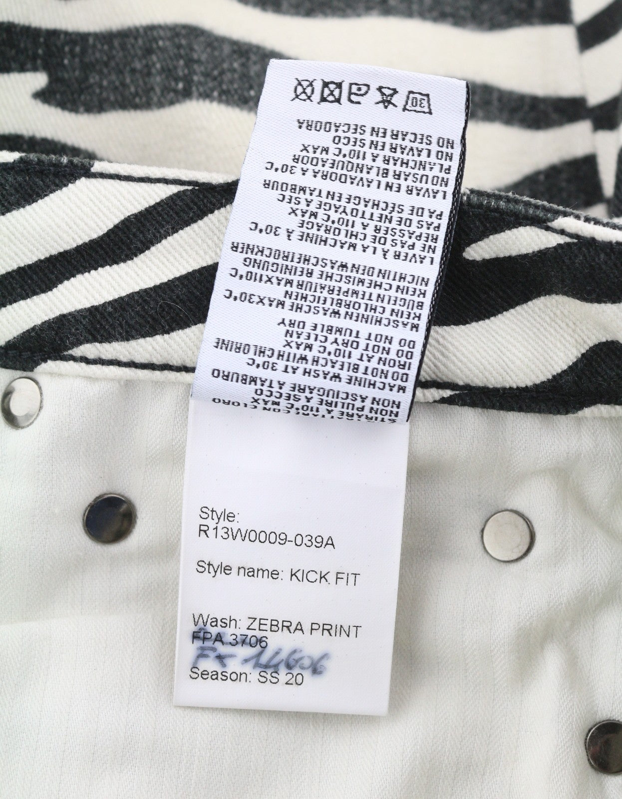 R13 Kick Fit Women Jeans 27 Zebra Print Ankle Length Cropped Flared Fit RRP€499