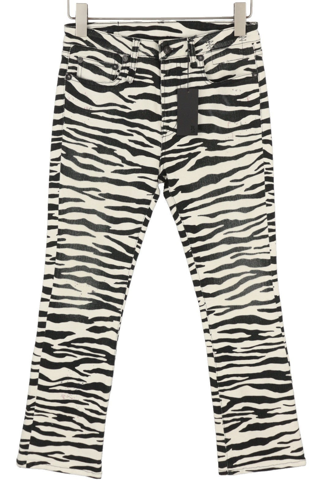 R13 Kick Fit Women Jeans 27 Zebra Print Ankle Length Cropped Flared Fit RRP€499