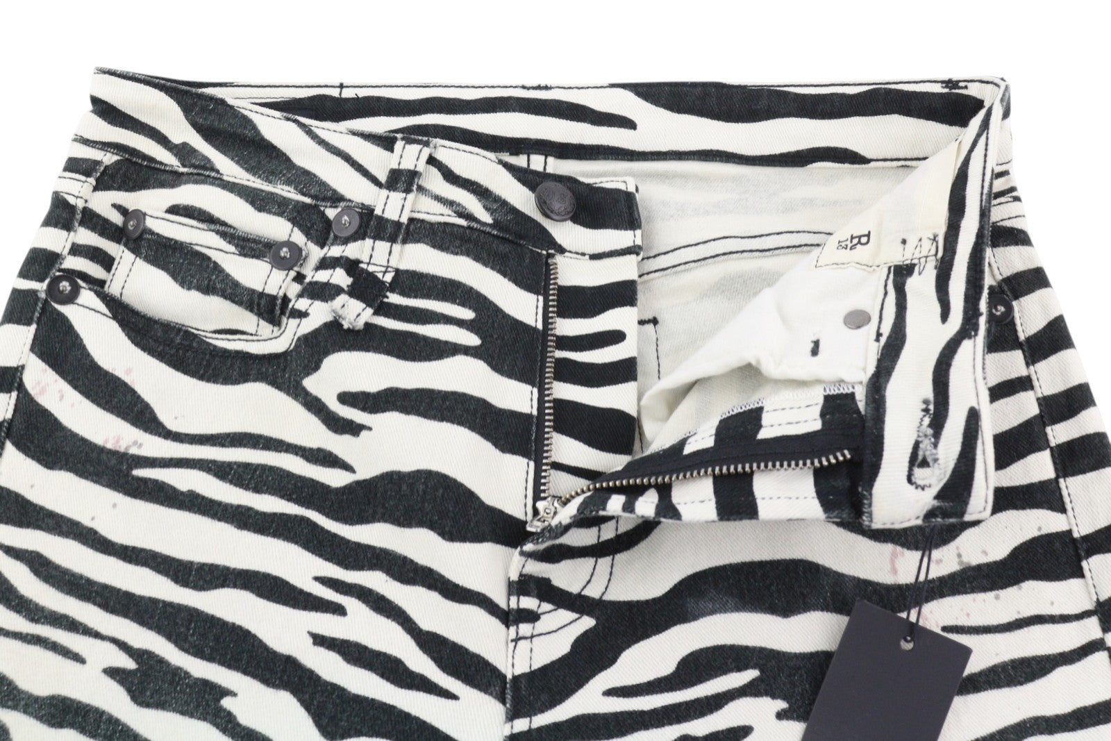 R13 Kick Fit Women Jeans 27 Zebra Print Ankle Length Cropped Flared Fit RRP€499