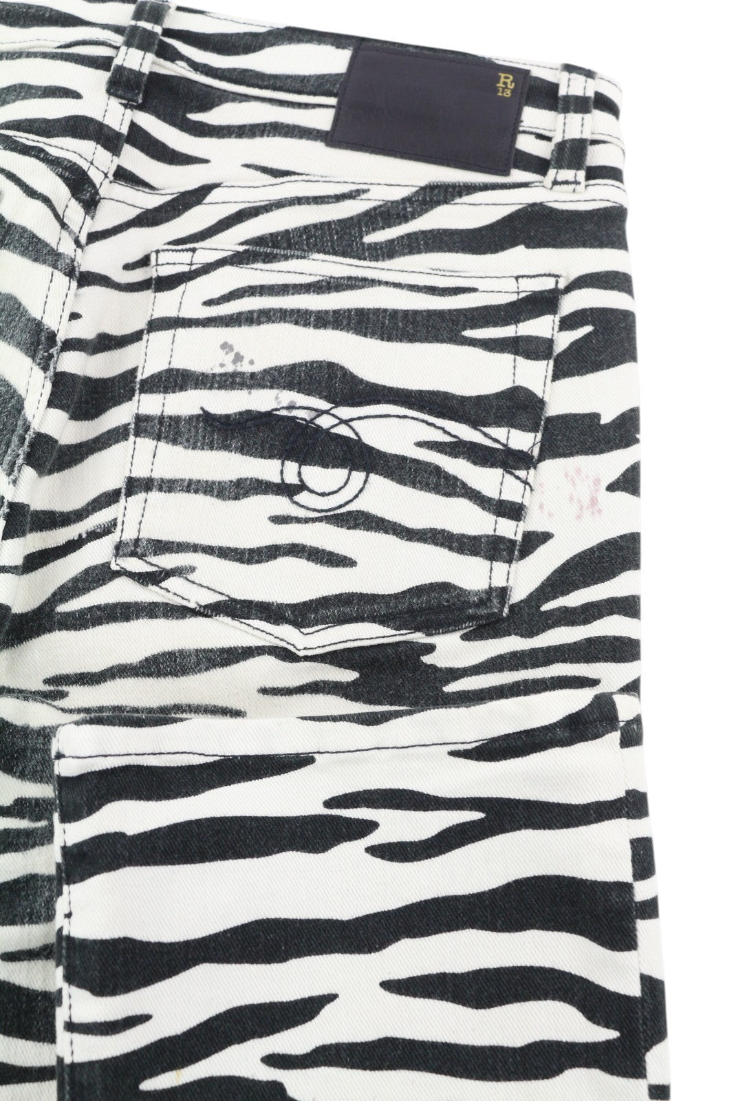 R13 Kick Fit Women Jeans 27 Zebra Print Ankle Length Cropped Flared Fit RRP€499