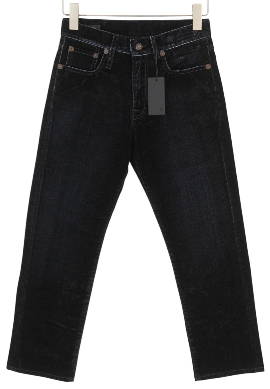 R13 Romeo Women Trousers 24 Flocked Black Velvet Ankle Cropped Straight Zip Fly