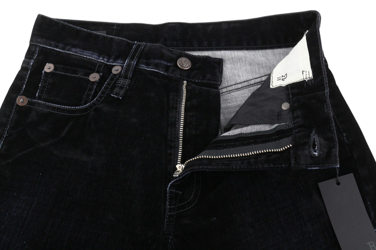 R13 Romeo Women Trousers 24 Flocked Black Velvet Ankle Cropped Straight Zip Fly