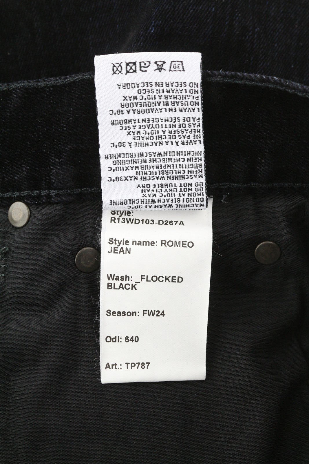 R13 Romeo Women Trousers 24 Flocked Black Velvet Ankle Cropped Straight Zip Fly