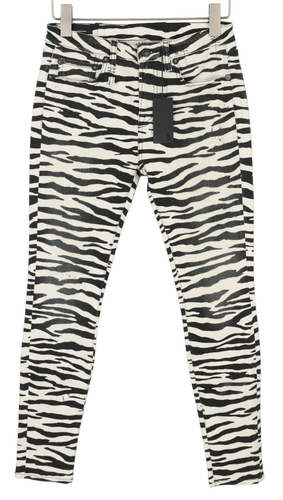 R13 Alison Skinny Women Jeans 27 Zebra Print Zip Fly Casual Denim Logo RRP€599