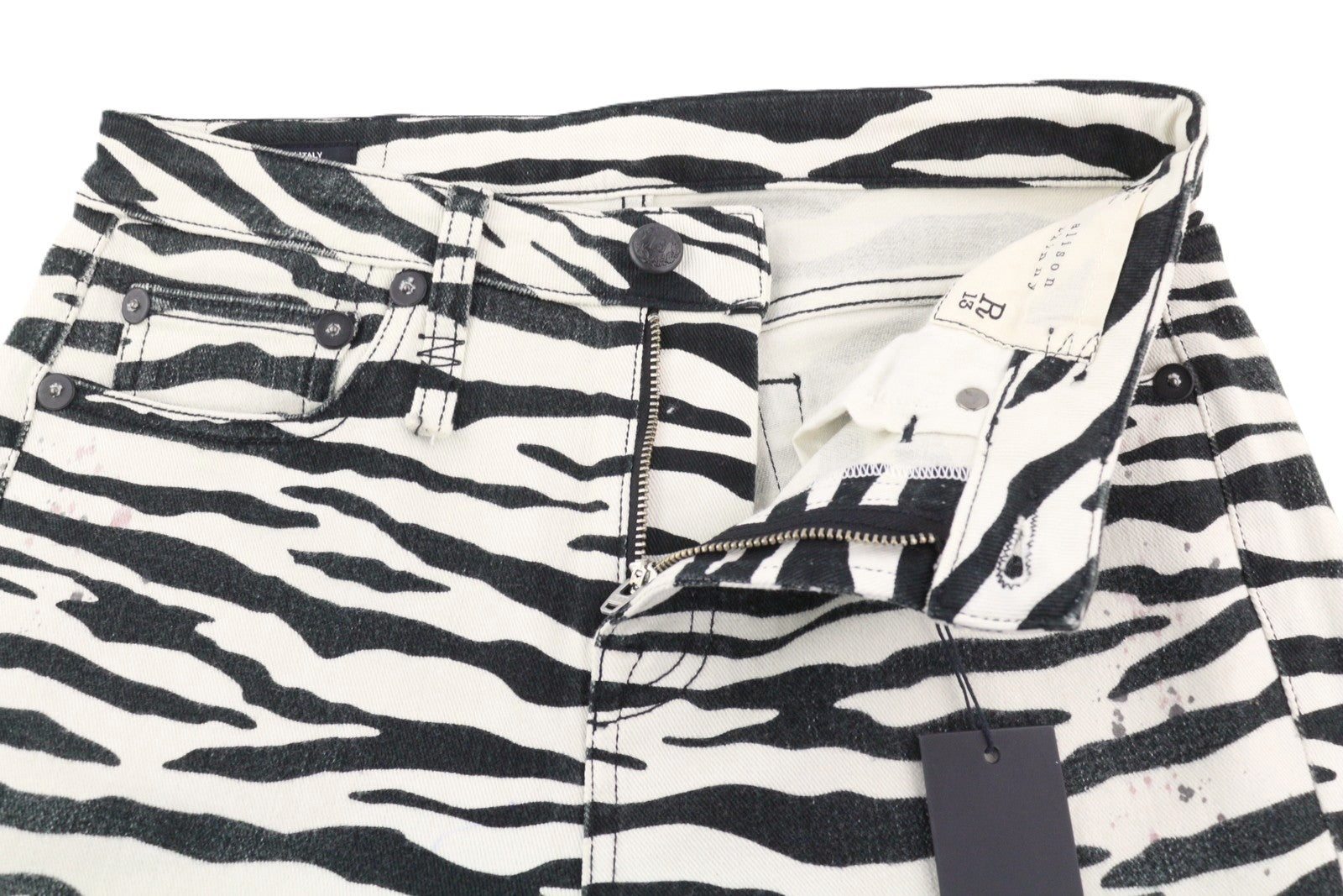 R13 Alison Skinny Women Jeans 27 Zebra Print Zip Fly Casual Denim Logo RRP€599