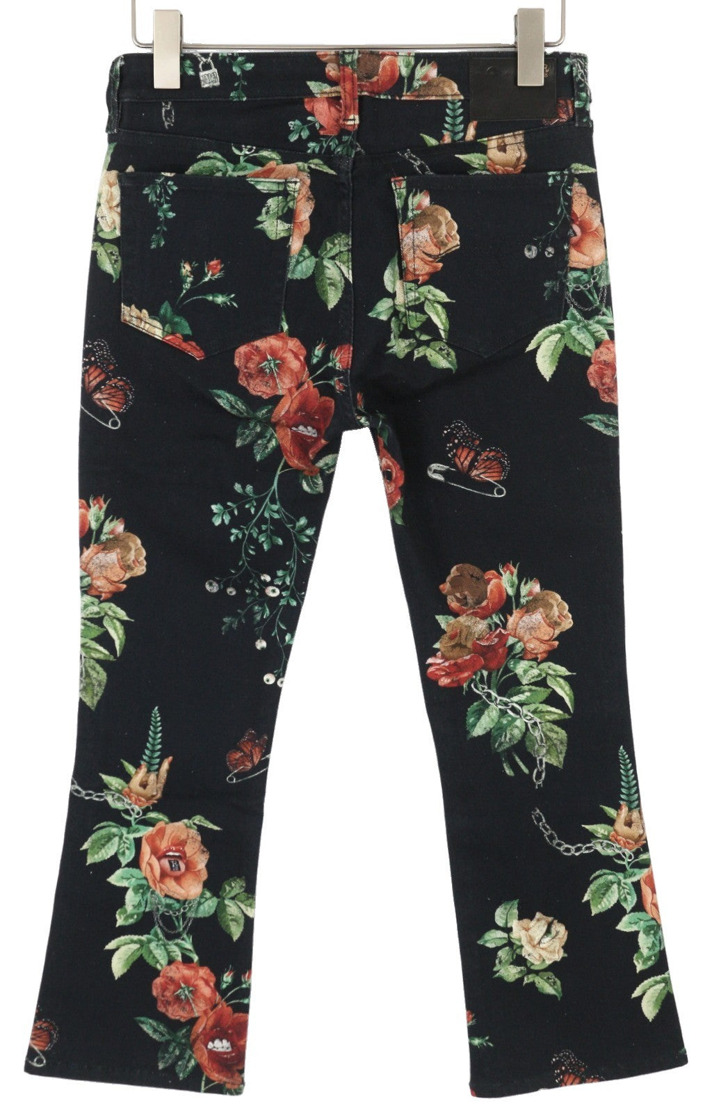 R13 Kick Fit Women Jeans 27 Useless Treasueres Black Floral Print Ankle Cropped