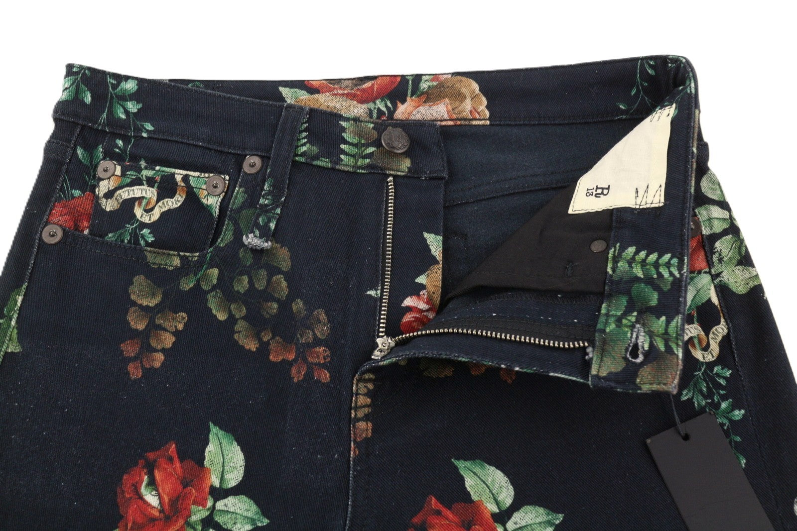 R13 Kick Fit Women Jeans 27 Useless Treasueres Black Floral Print Ankle Cropped