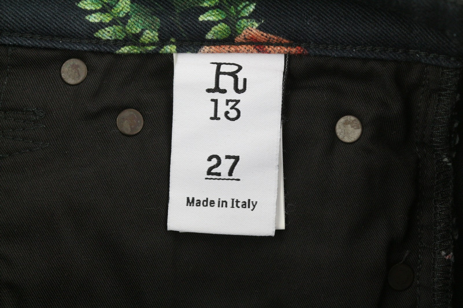 R13 Kick Fit Women Jeans 27 Useless Treasueres Black Floral Print Ankle Cropped